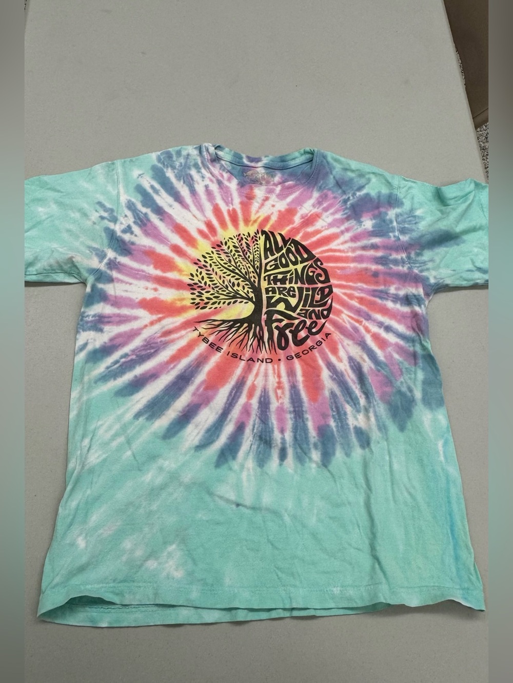 Rfbf Dyeworks Tie-Dye Short Sleeve Graphic Tee - Mint Multi Tybee Island Georgia